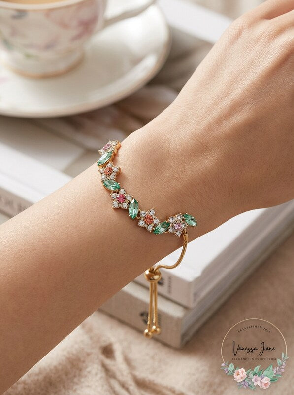 Charter Club Gold-Tone Crystal and Stone Flower Slider Bracelet