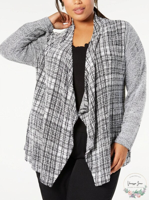 Style and Co Womens Jacquard Draped Cardigan, Deep Black, 2X