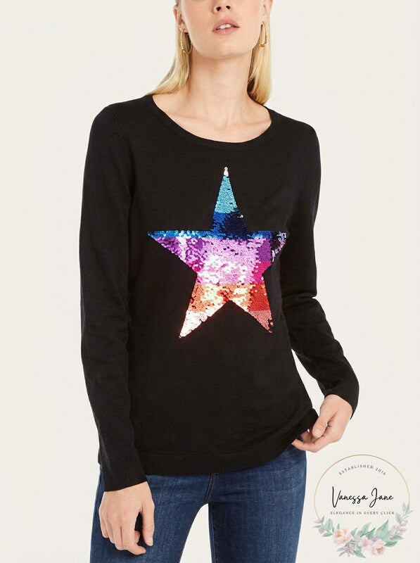 INC Sequin Star Sweater, Size M