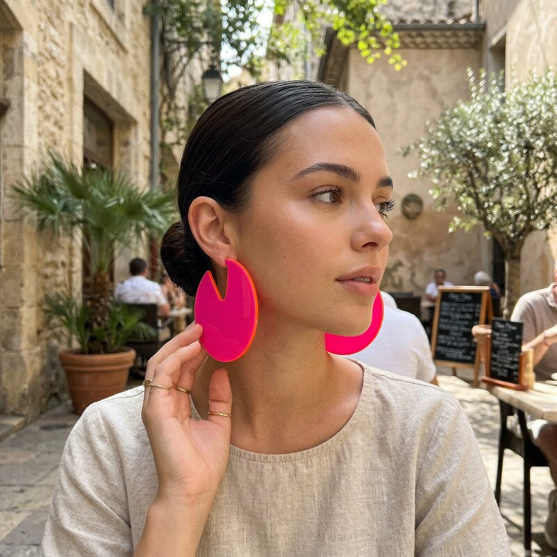 Inc Silver-Tone and Pink Circle Hoop Earrings