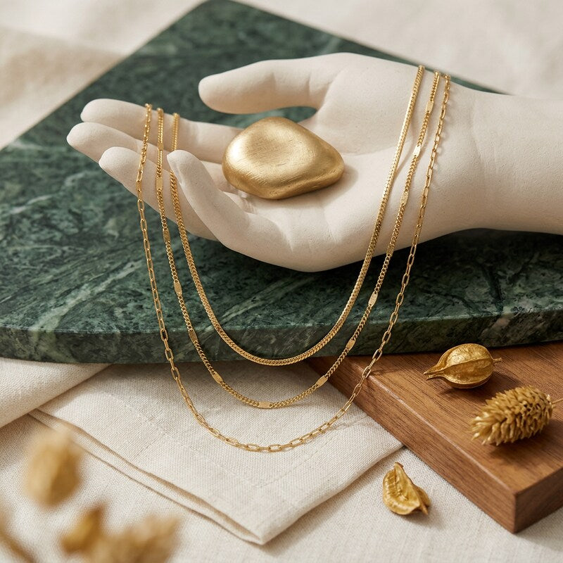 Unwritten 14K Gold Flash Plated 3-Pieces Layered Chain Necklace Set