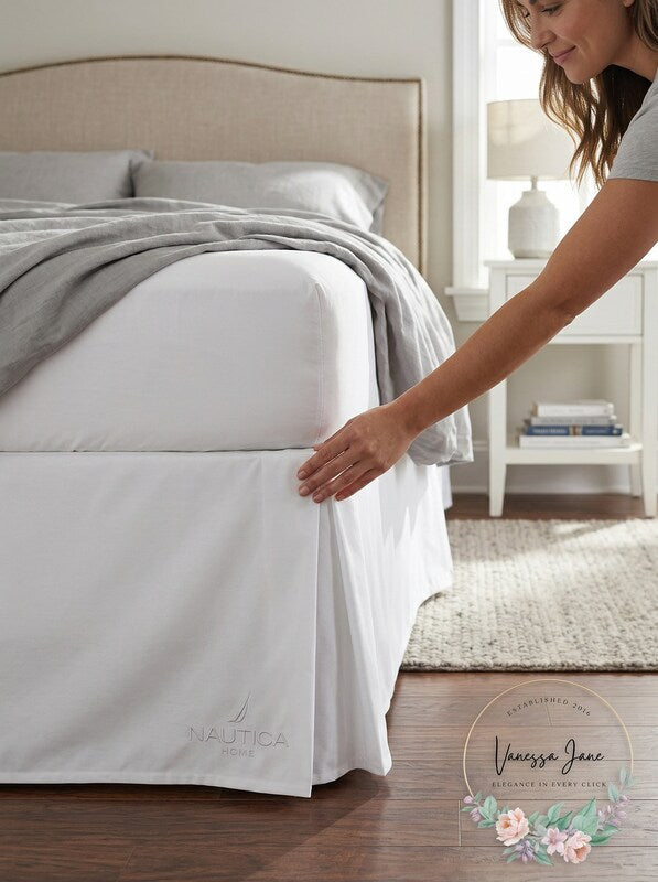 Nautica 15 in. Solid Cotton White Queen Drop Bedskirt