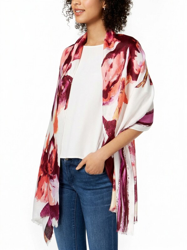 INC International Concepts Womens Inked Iris Wrap (Papaya, One Size)
