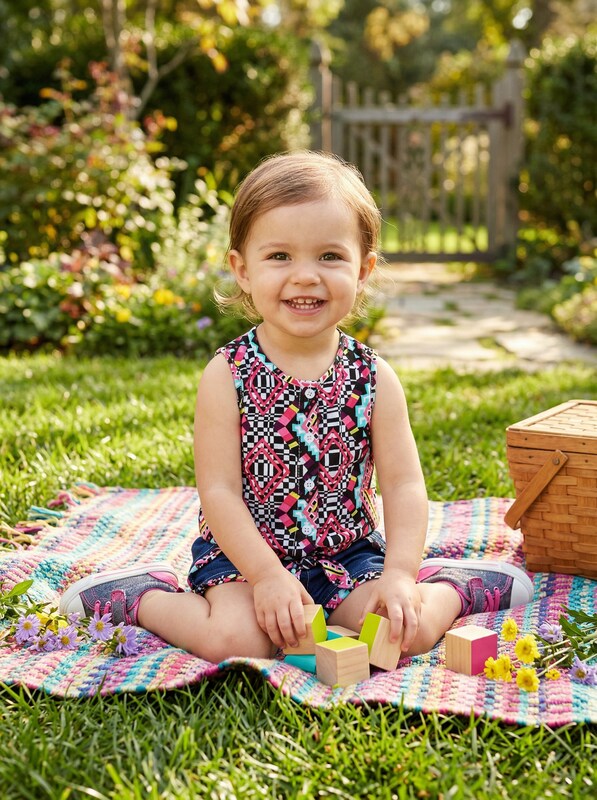 Limited Too Baby Girls 2 Piece Printed Blouse and Flap Denim Short, Size 12 MO