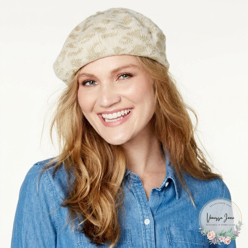 I.N.C. Metallic Animal-Print Knit Beret