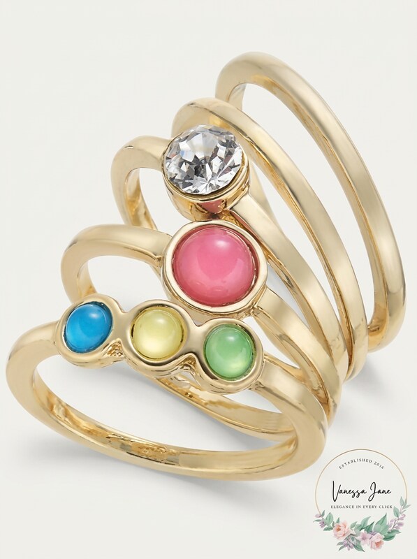 I.n.c. Gold-Tone 5-Pc. Set Crystal and Stone Stack Rings