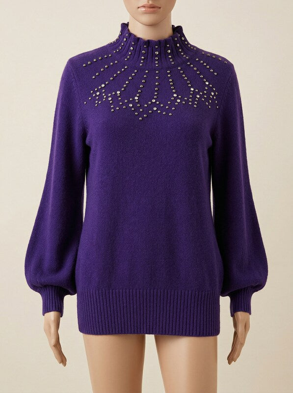 Alfani Women's Cotton Pointelle-detail Mock Neck Sweater,Size Large