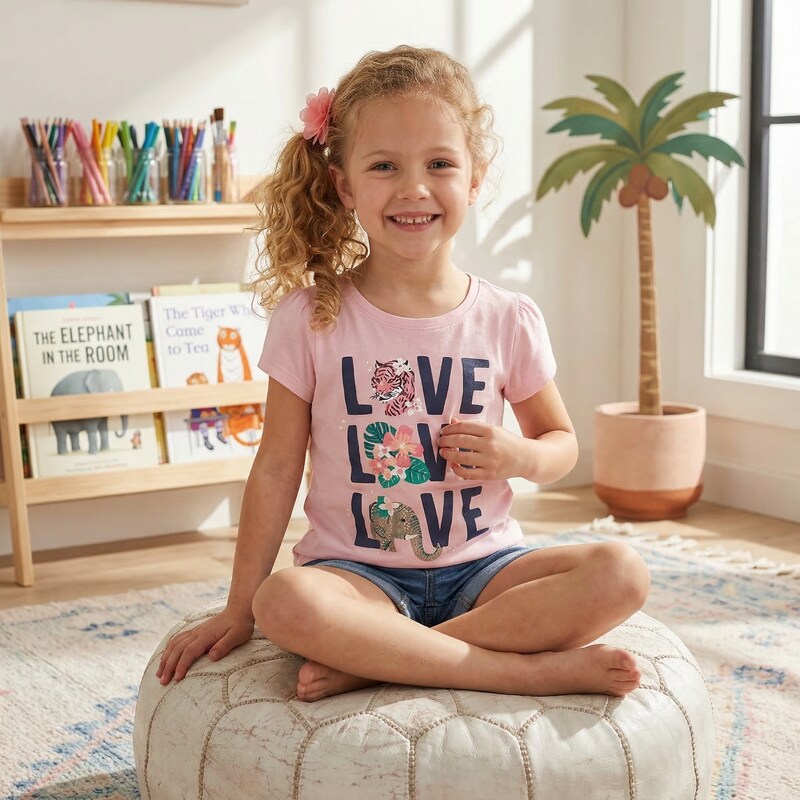Epic Threads Little Girls Short Sleeve Text T-shirt - Crystal Rose, Size 6X