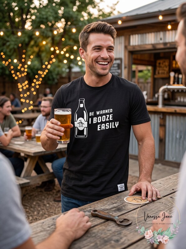 Original Penguin Mens T-Shirt Be Warned I Booze Easily, Size XL