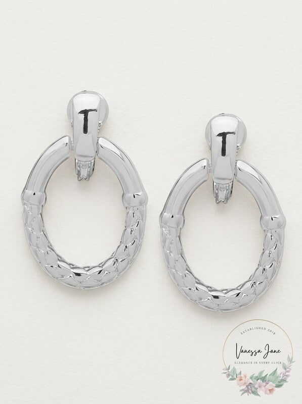 Anne Klein Silver-Tone Basket Weave Textured Doorknocker Clip-on Drop Earrings