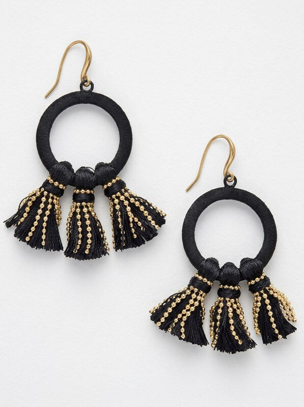 Inc Gold-Tone Velvet Hoop and Tassel Drop Earrings