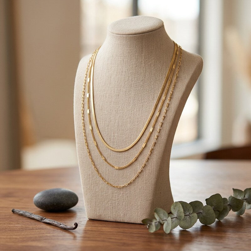 Unwritten 14K Gold Flash Plated 3-Pieces Layered Chain Necklace Set