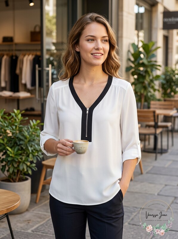 A. Byer Juniors Contrast Trim Zip Neck Top, Size XS