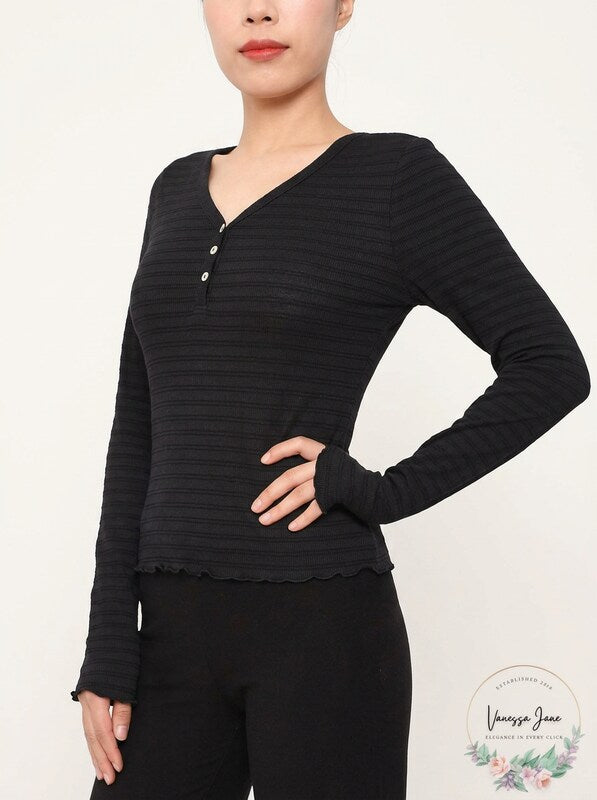 Derek Heart Juniors Striped Henley Top, Size Large