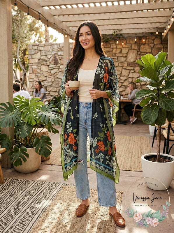 Karen Kane Womens Textured Floral Kimono, OS