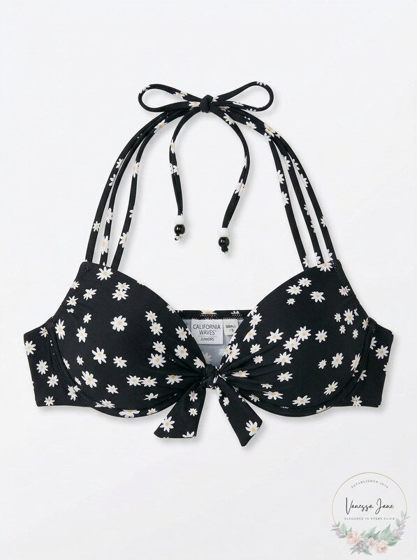 California Waves Juniors Daisy Daze Printed Push up Bikini Top, Size Small