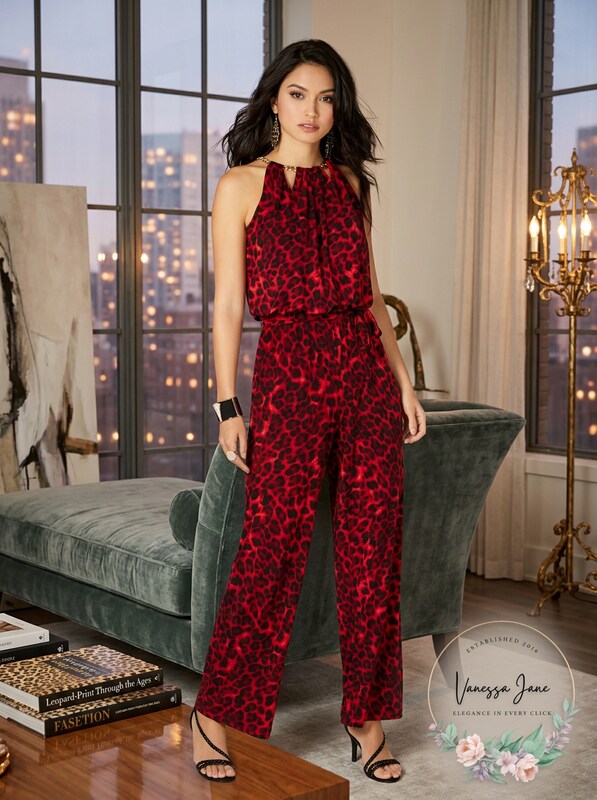 Thalia Sodi Cheetah-Print Chain-Neck Jumpsuit, Size Small