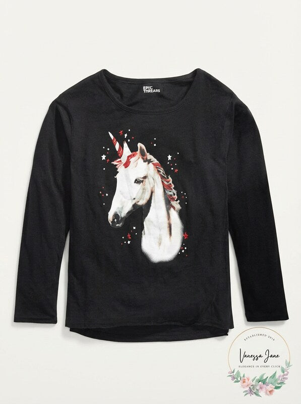Epic Threads Big Girls Glitter Unicorn T-Shirt, Size Small