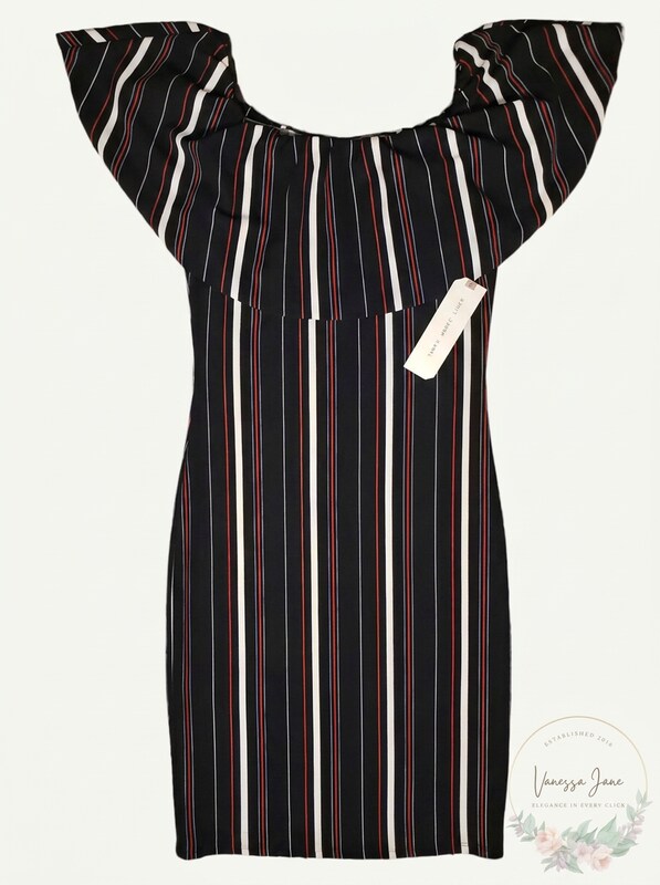Juniors Almost Famous Striped Off The Shoulder Sheath Dress, Size Large