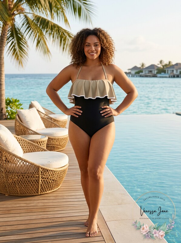 Coco Reef Contours Ruffled Bandeau Color block One-Piece Swim suit