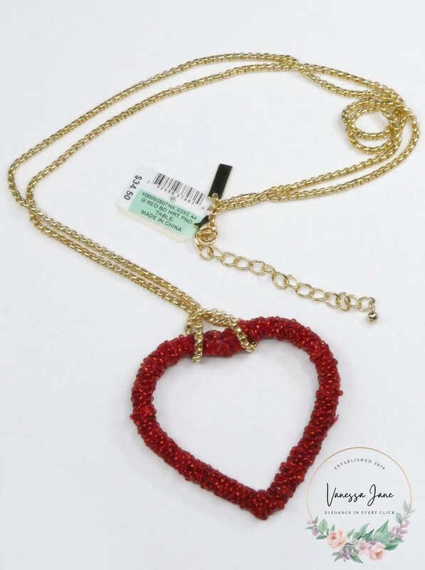 Inc Gold-Tone Beaded Heart Pendant Necklace