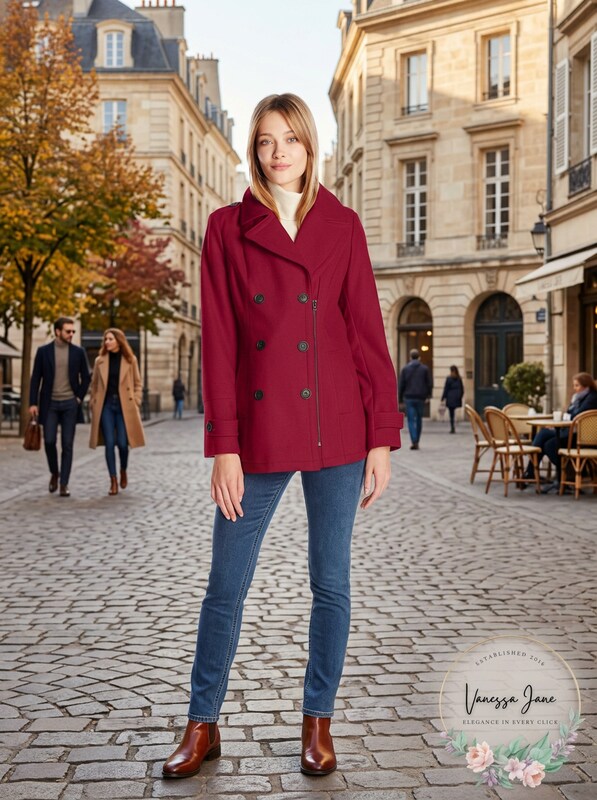 Lucky Brand Women's Double Breasted Zip Peacoat, Cranberry, Size Small