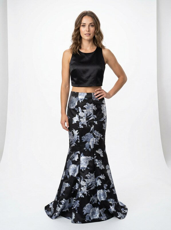 Sequin Hearts Juniors 2-Pc. Satin and Floral-Print Gown Size 11