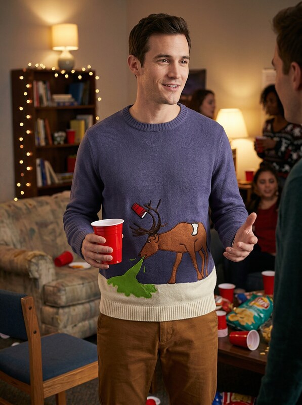 Alex Stevens Mens Reindeer Hangover Ugly Christmas Sweater, Size Small