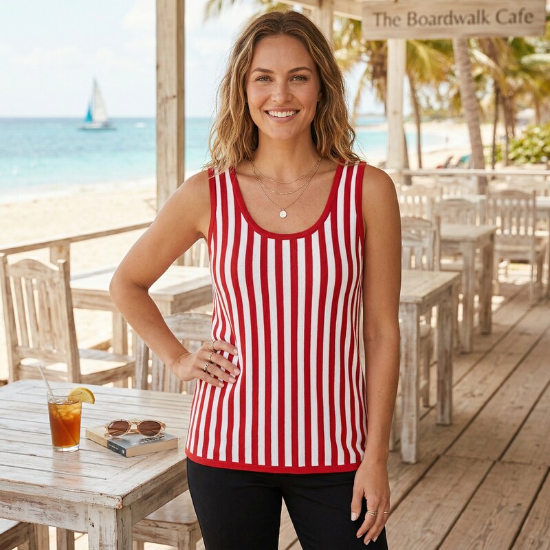 Anne Klein Womens Striped Sleeveless Tank Top, Size small