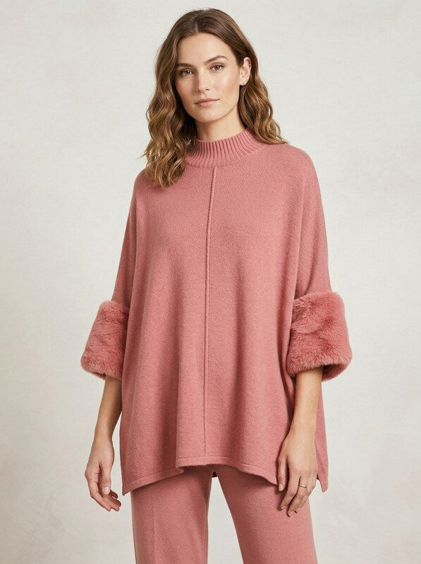 Alfani Faux-Fur-Cuff Poncho, Size Large