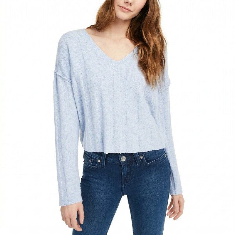Pink Rose Juniors Ribbed Raw-Hem Sweater, Size Large