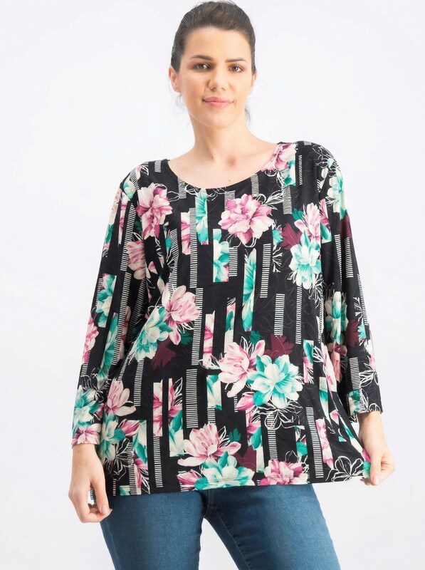JM Collection Printed Pleated-Back Blouse, Size Large