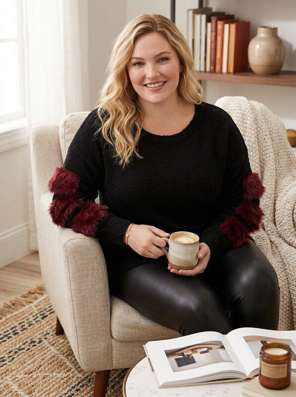 Say What? Trendy Plus Size Faux-Fur Trim Sweater, Size 1X