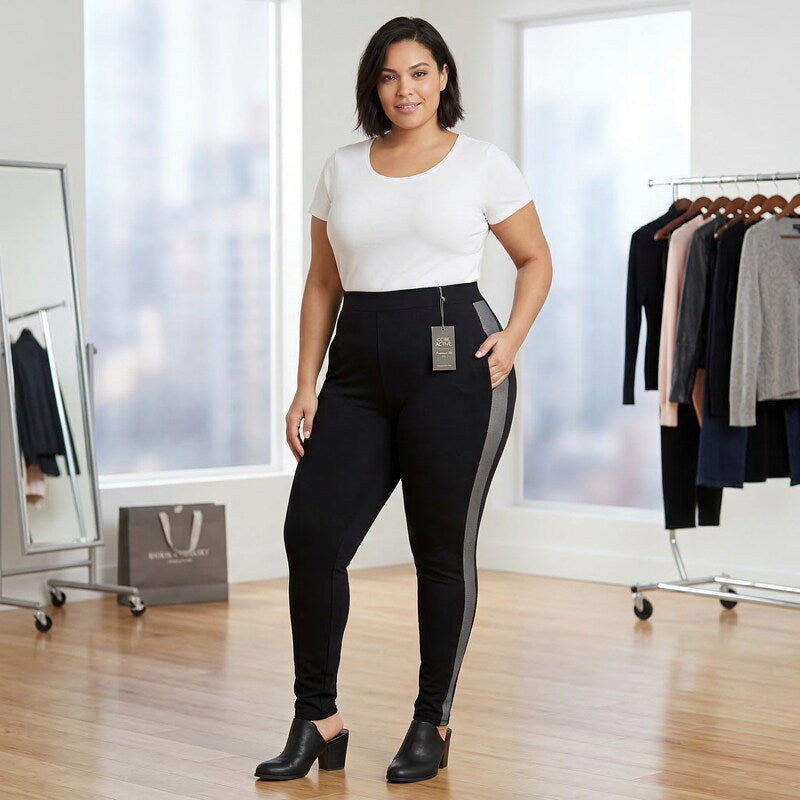 Style & Co Plus Size Velour-Trimmed Leggings, 20W/Black