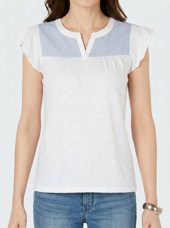 Style & Co Contrast-Yoke Cotton Top, Size XXL