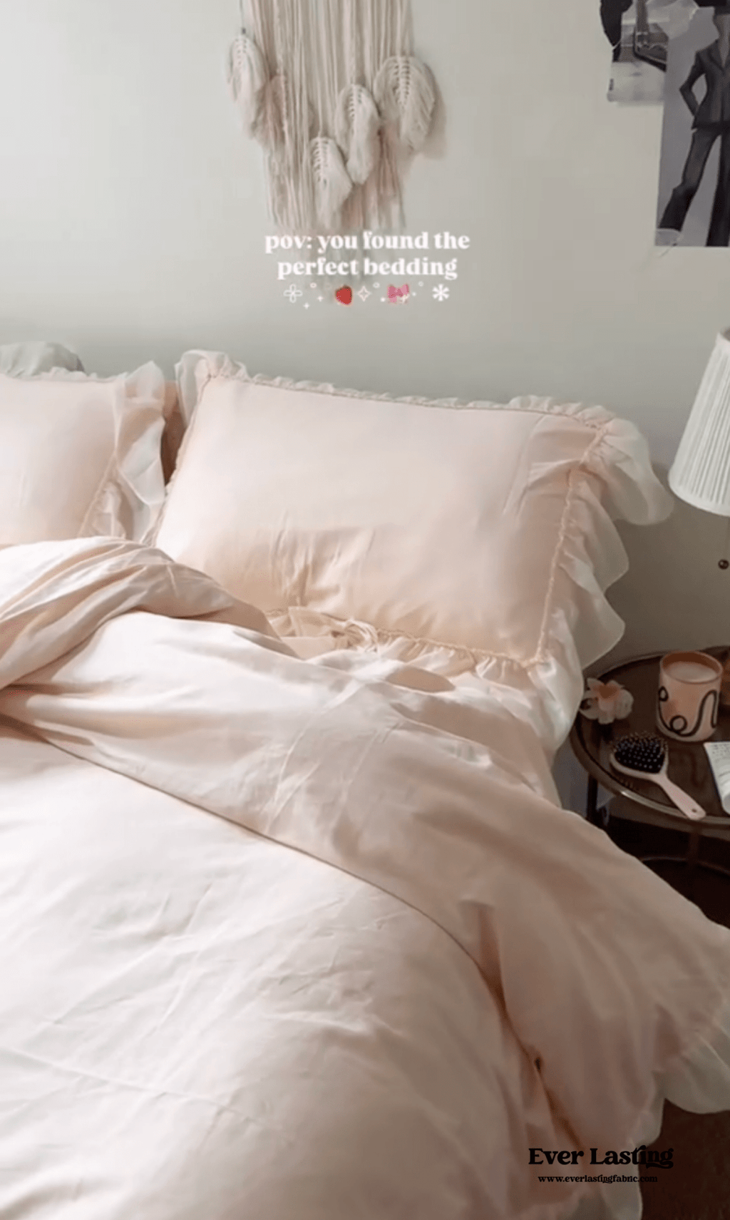 Ribbon Bow Airy Lace Bedding Set / Baby Pink