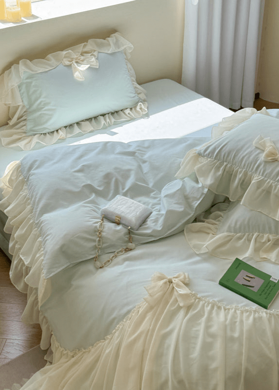 Ribbon Bow Airy Lace Bedding Set / Blue