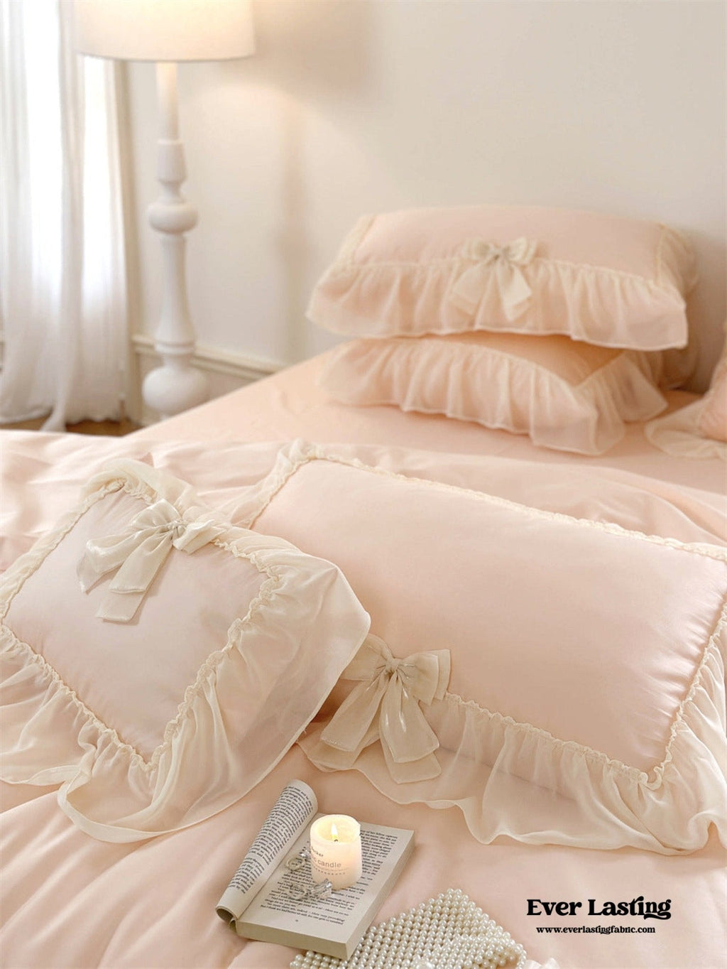 Ribbon Bow Airy Lace Bedding Set / Blue
