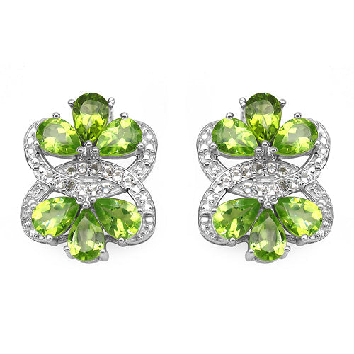 8.77 Carat Genuine Peridot & White Topaz .925 Sterling Silver Earrings