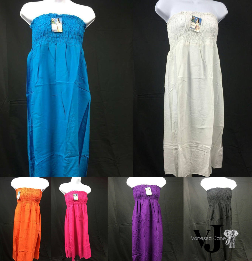 Womens Solid Smocked Tube Top Dress, Choose Sz/Color