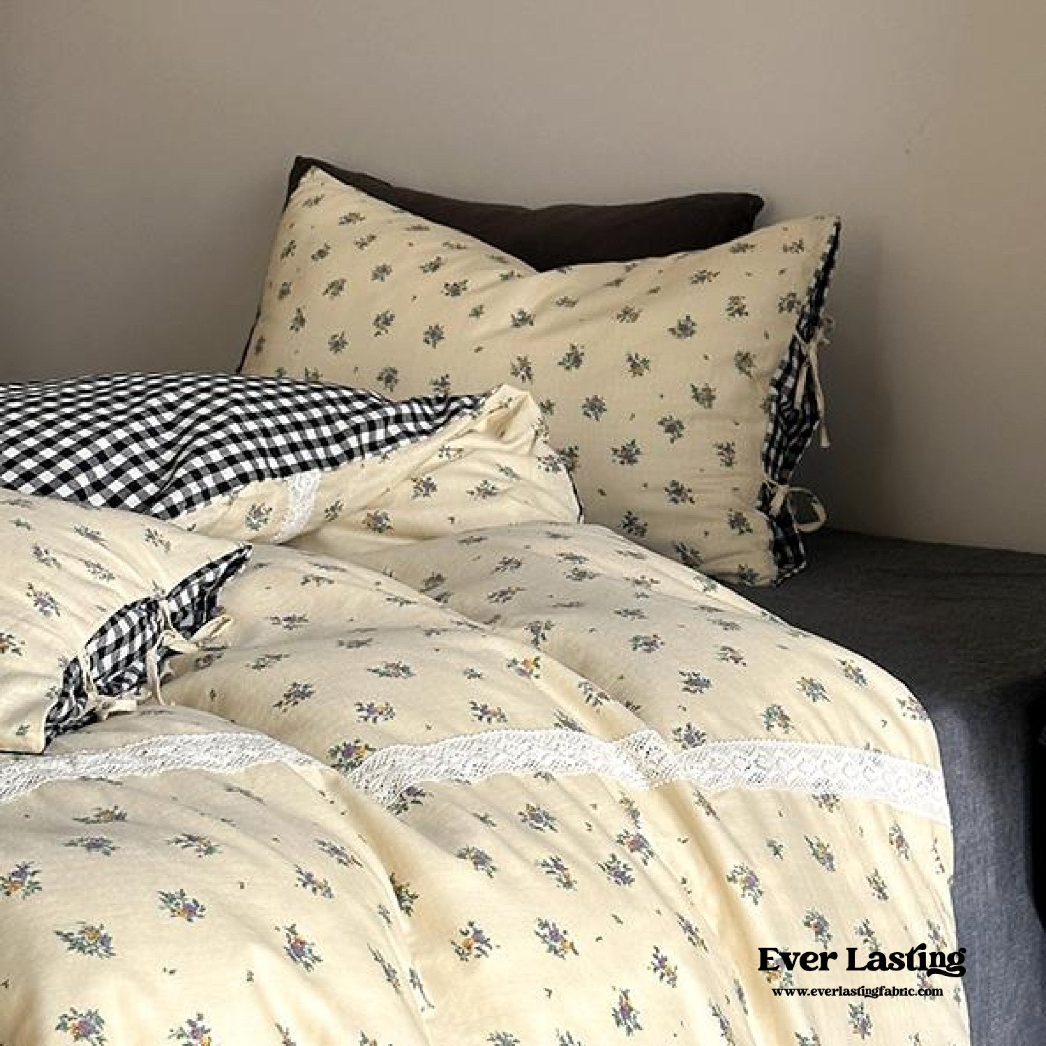 Rosalie Floral Lace Tie-Up Bedding Set / Khaki
