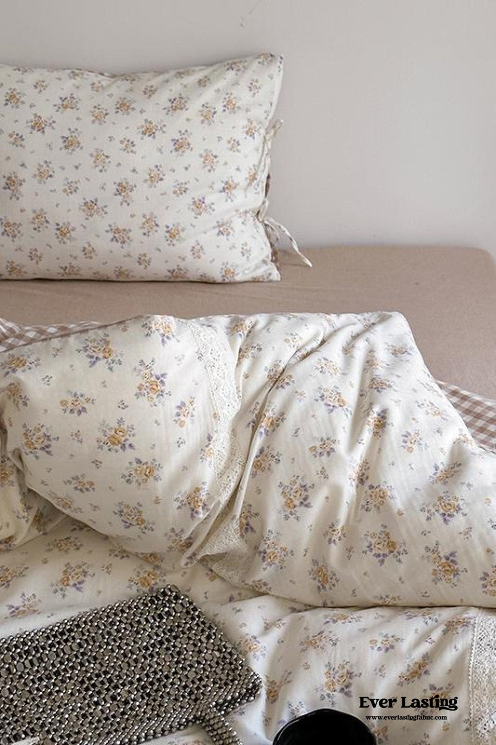 Rosalie Floral Lace Tie-Up Bedding Set / Khaki