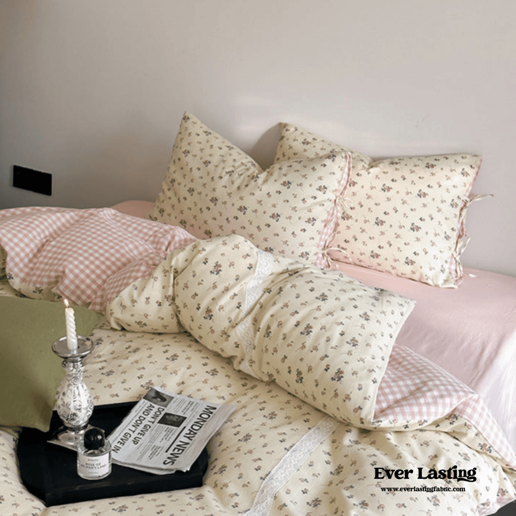 Rosalie Floral Lace Tie-Up Bedding Set / Khaki