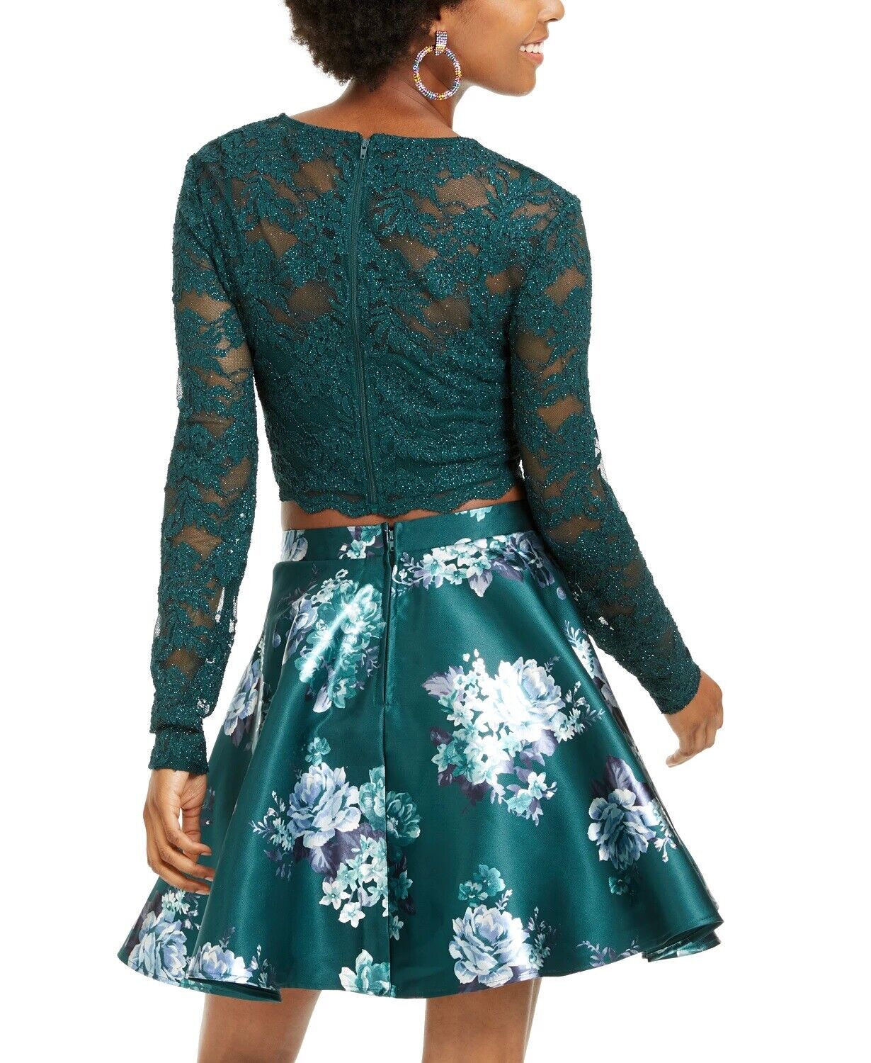City Triangles Women's Green Glitter Floral Dress