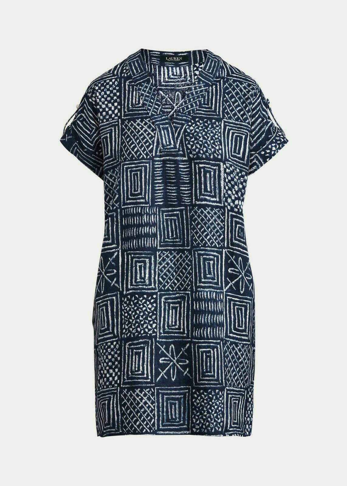 Lauren Ralph Lauren Linen Geometric Shift Dress Dark, Size 6