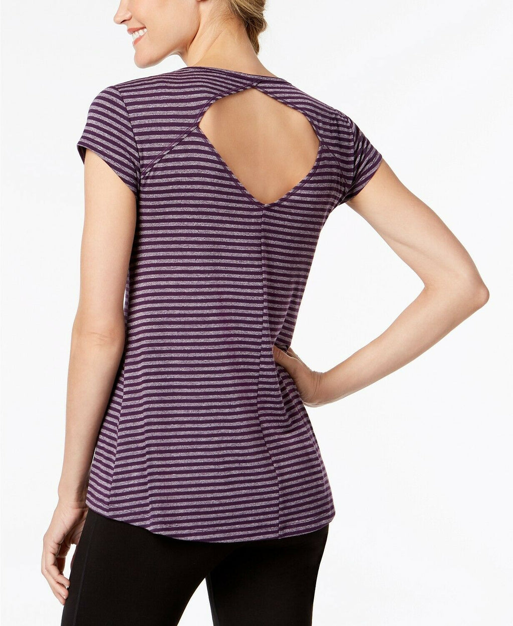 Ideology Womens Striped Cut-Out T-Shirt