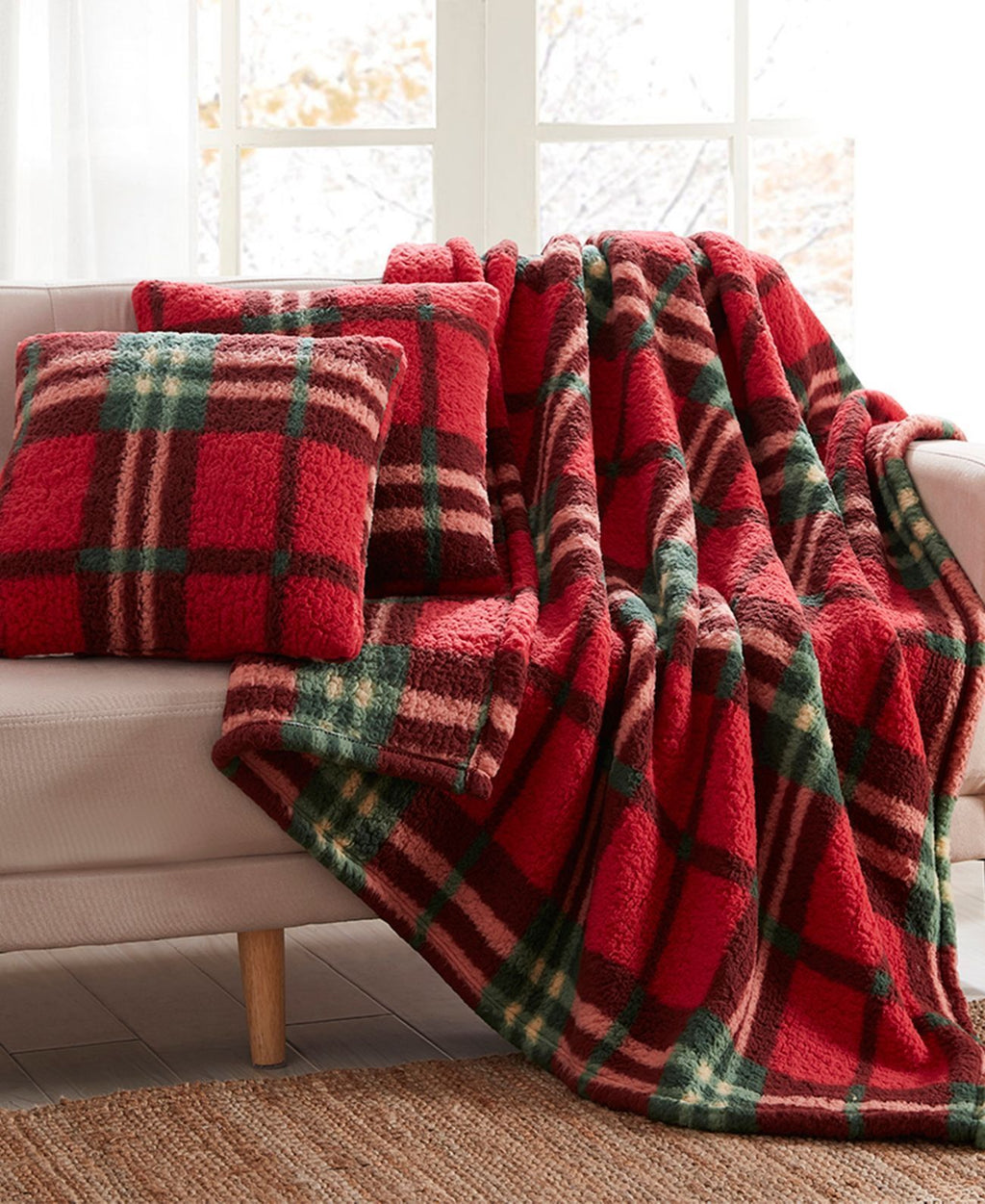 Birch Trails Holiday Prints 3 Pack Decorative Pillows and Throw, 50 x 60