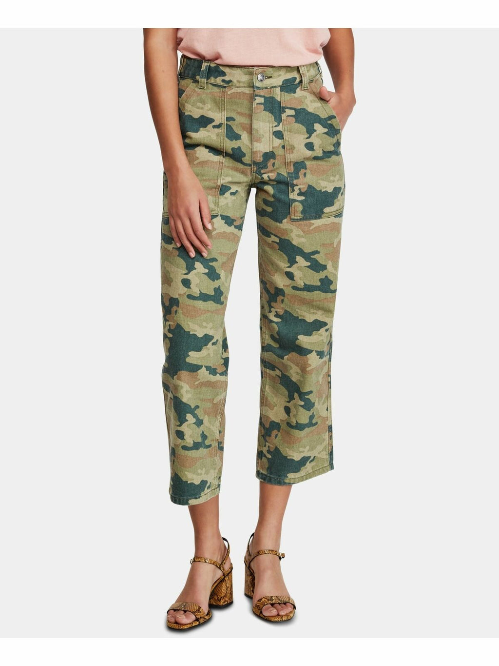 Free People Women's Green Camouflage Jeans