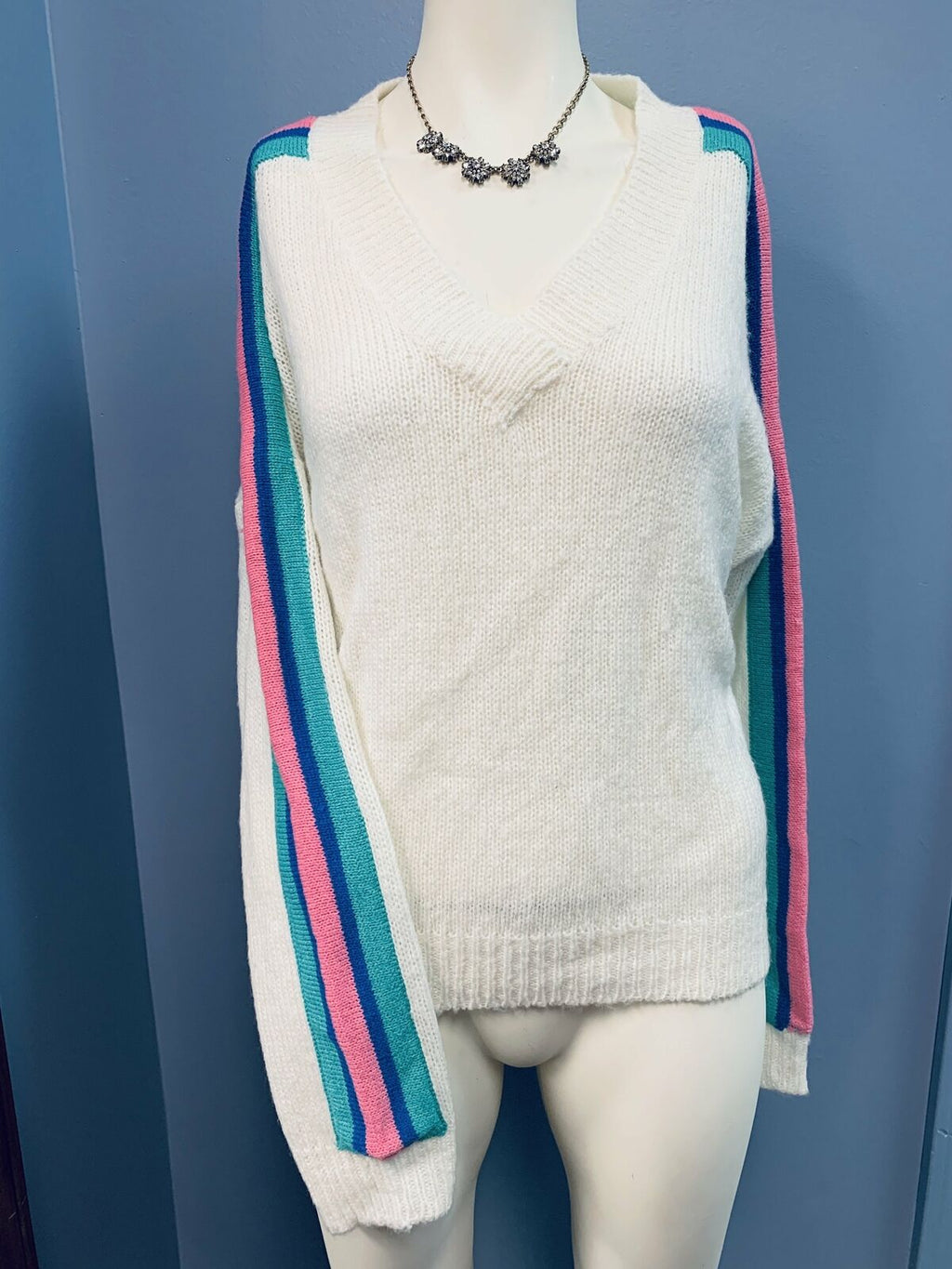 Ultra Flirt Juniors Varsity-Stripe V-Neck Sweater