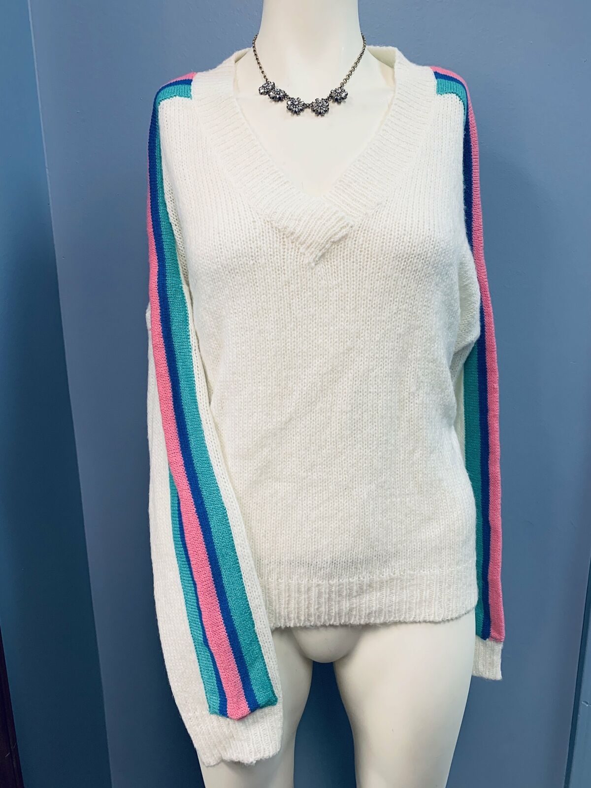 Ultra Flirt Juniors Varsity-Stripe V-Neck Sweater